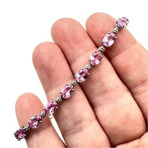 Estate Womens 10K White Gold Pink Sapphire Diamond Bracelet 8.2 Grams 7 Inch